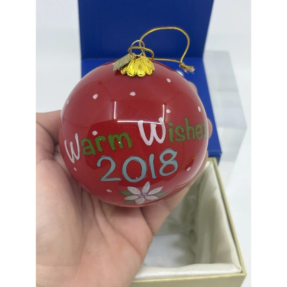 2018 Li Bien Hand Painted Glass Christmas Ornament Pier 1 Owls Happy Holidays